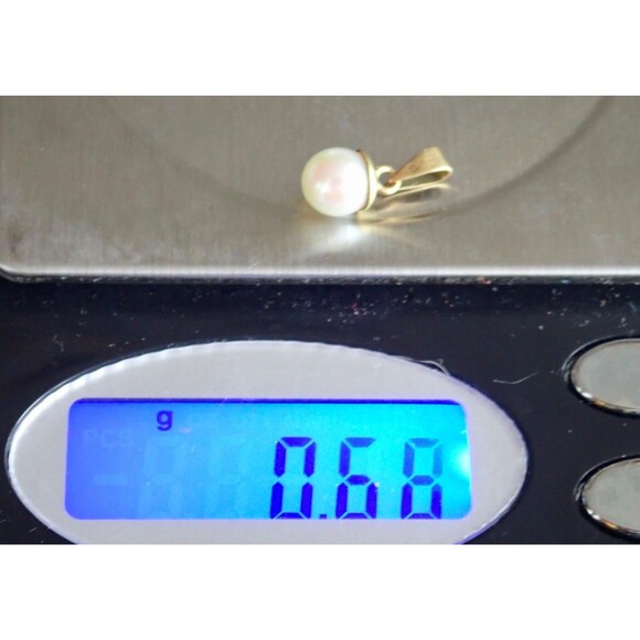 14K Signed Yellow Gold Pendant Bail 6mm Authentic Pearl High Luster .68 grams - Picture 7 of 10